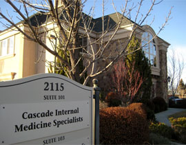 The Cascade Internal Medicine Specialists building is located near Bend Memorial Clinic
